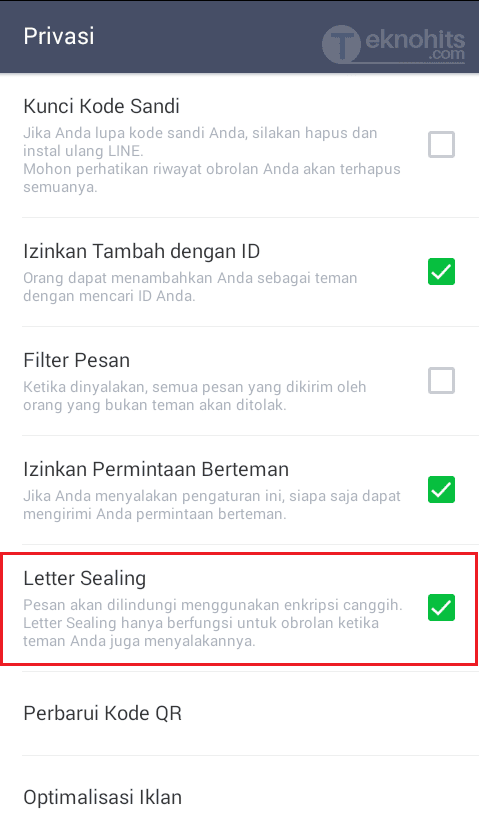 mengaktifkan fitur letter sealing