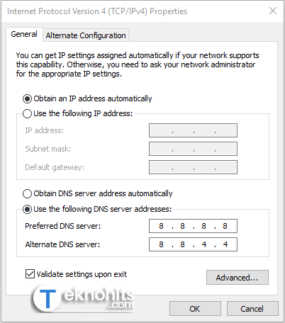 gunakan alamat server dns