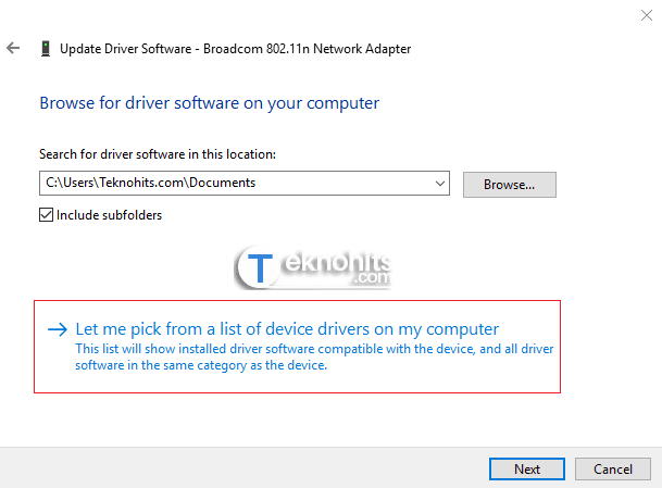 Letme pick from a list of device drivers on my computer