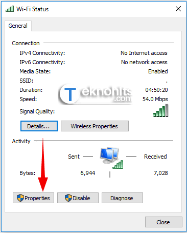 wifi network and select properties