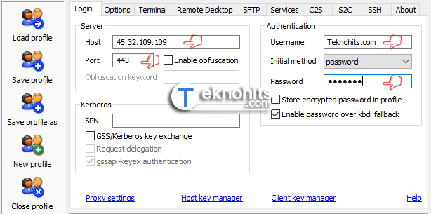 isi data akun ssh di pc