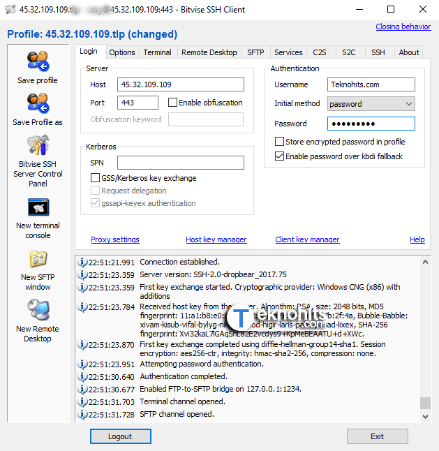 login bitvise ssh client