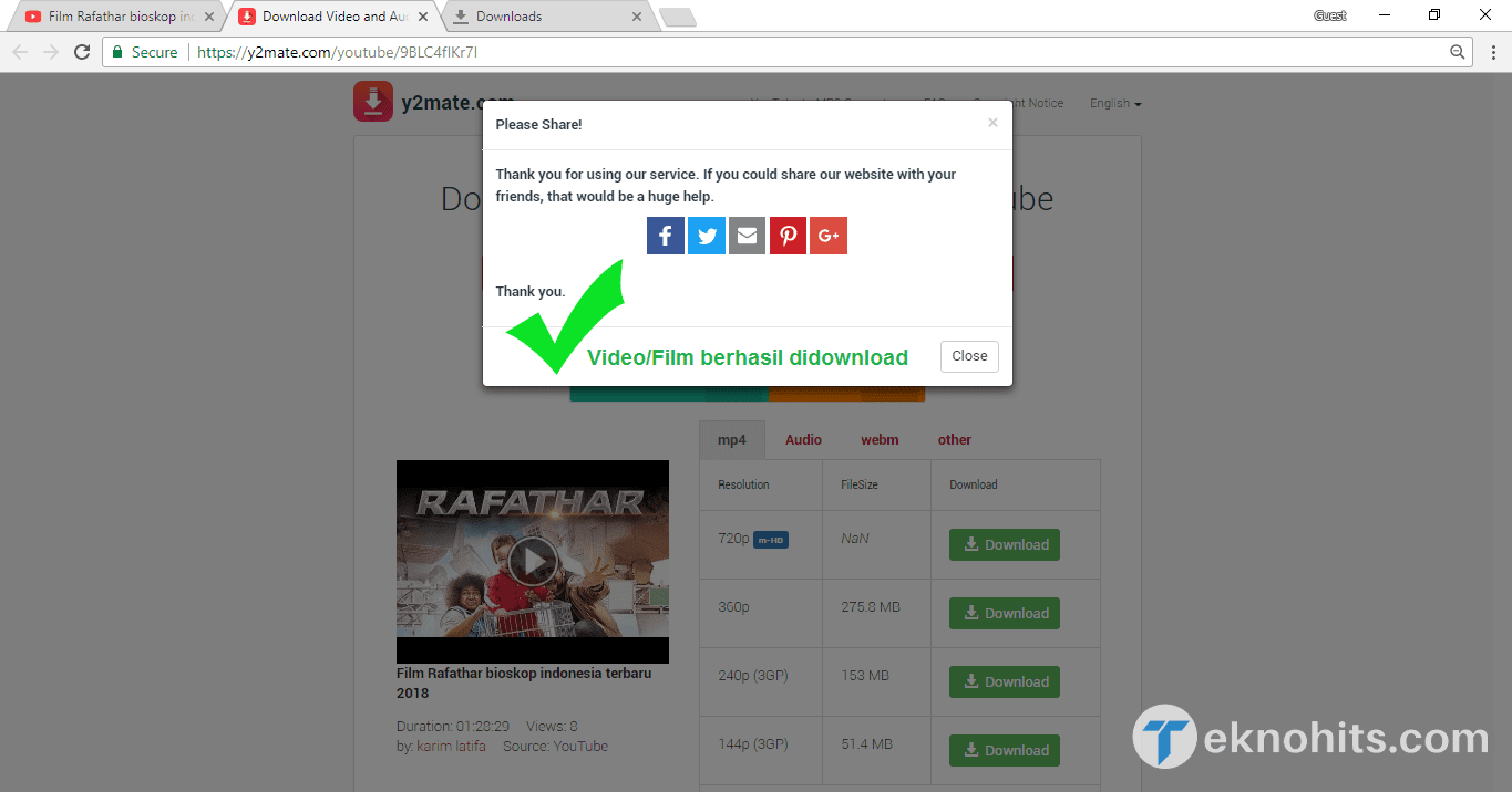 berhasil download flm di youtube