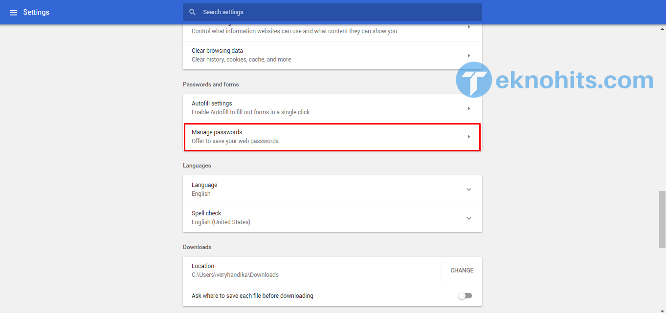 password di chrome