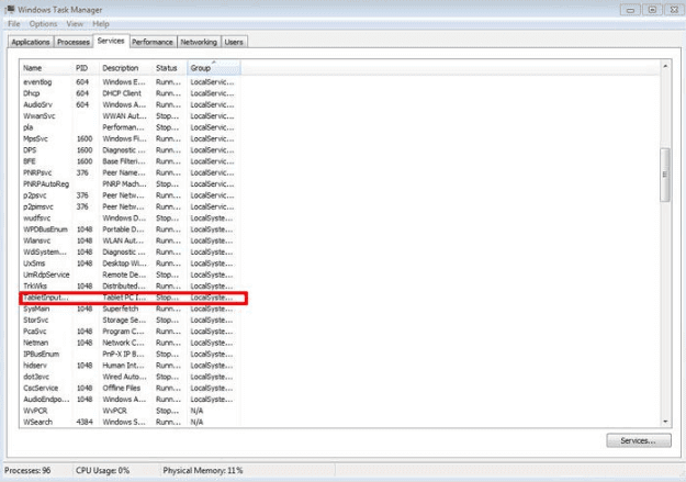 Nonaktifkan Tablet PC Input Service