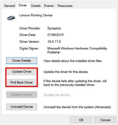 Update atau Roll Back Driver Touchpad