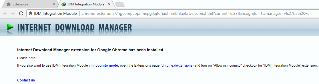 ekstensi idm berhasil di install