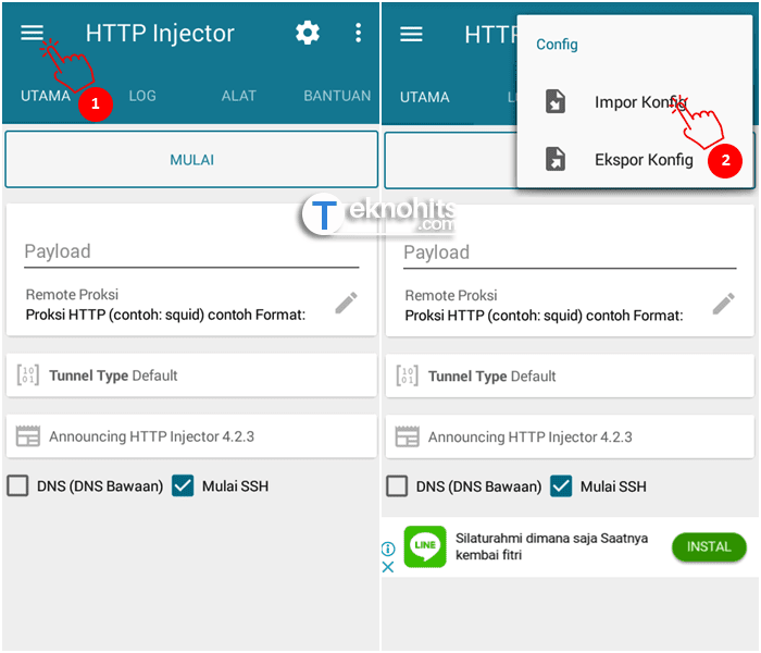 cara import konfig http injector
