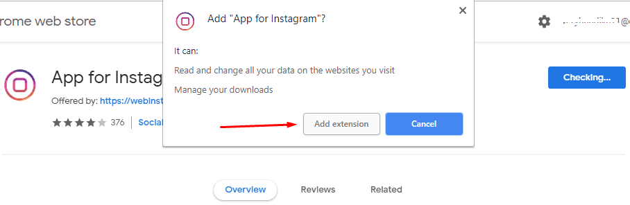 add ekstensi app for instagram