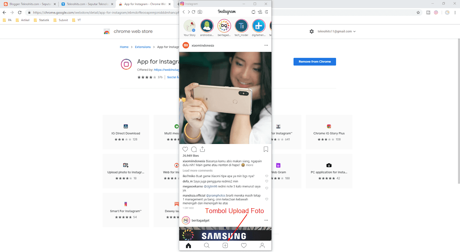 upload foto instagram lewat pc